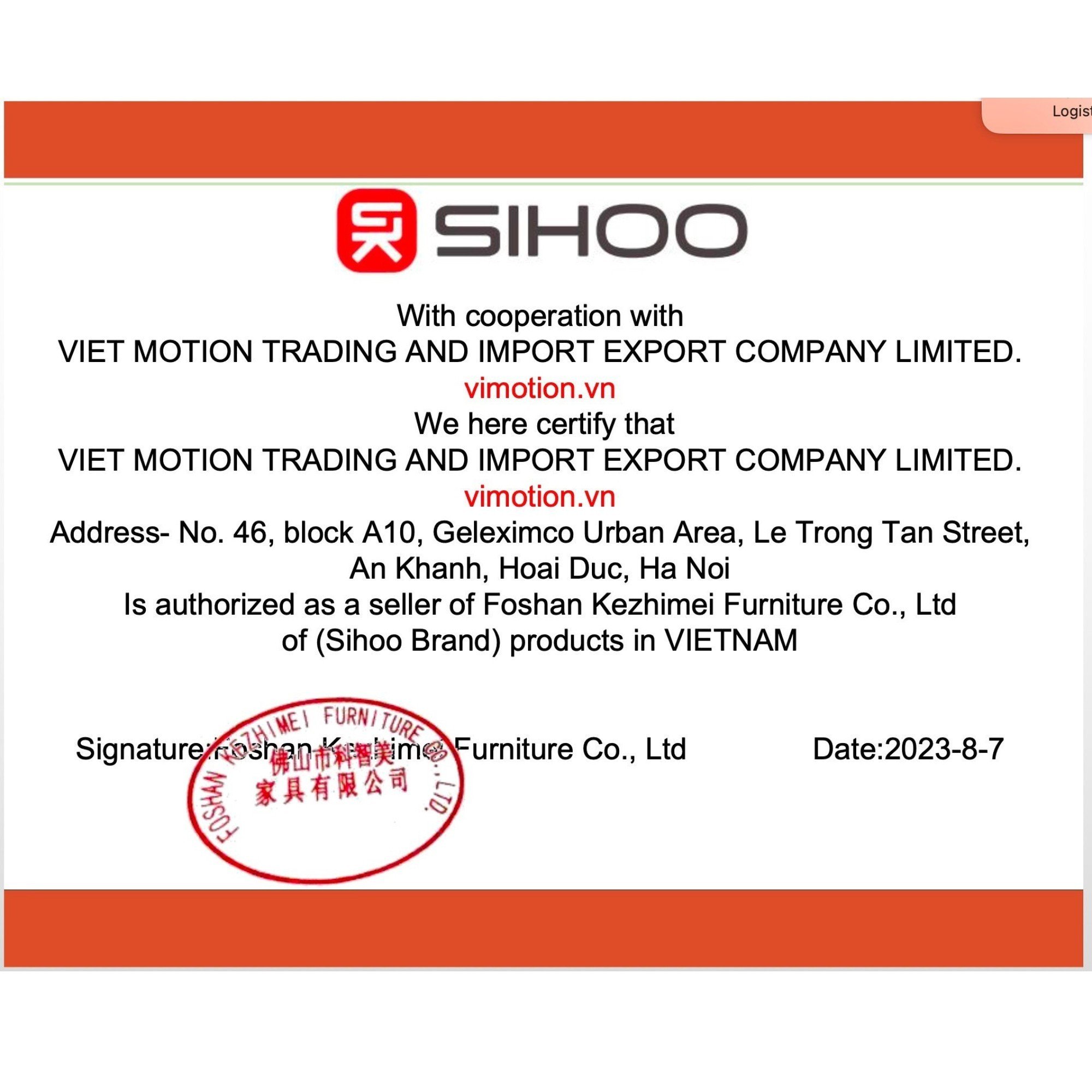Vimotion - Đối tác phân phân phối ghế công thái học Sihoo chính hãng tại Việt Nam